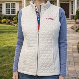 RE/MAX White Quilted Fleece Lined Full Zip Vest M FITS S Work Office Business